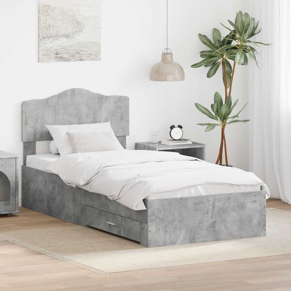 vidaXL Estructura de cama con cabecera Gris Concreto 100 x 200 cm