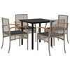 vidaXL Set comedor de jard&iacute;n 5 piezas con cojines rat&aacute;n sint&eacute;tico gris