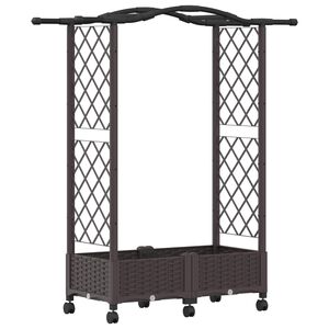 vidaXL Cama elevada con trellis y techo Marr&oacute;n 124 x 40 x 129 cm PP