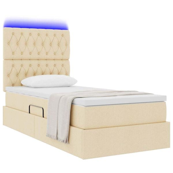 vidaXL Cama con almacenamiento y LED Crema 90 x 190 cm Poli&eacute;ster