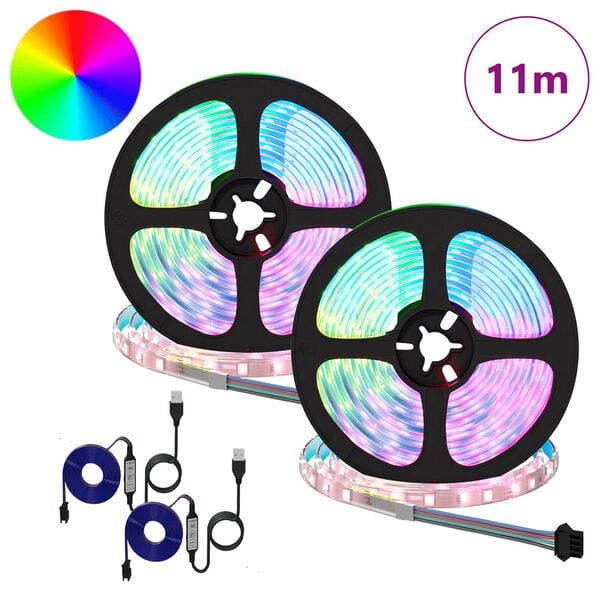 vidaXL Tira LED 2 pcs Negro y Transparente 5500 mm Cobre y pl&aacute;stico