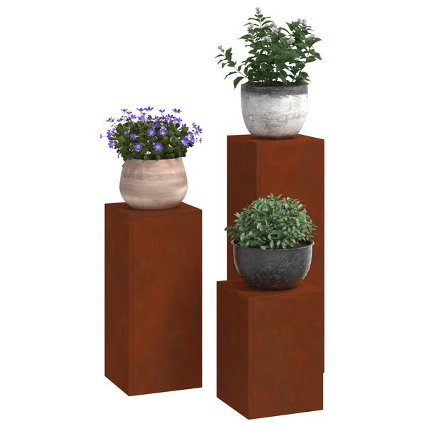 vidaXL Soporte de plantas 3 pcs Oxidado Acero autopatinable
