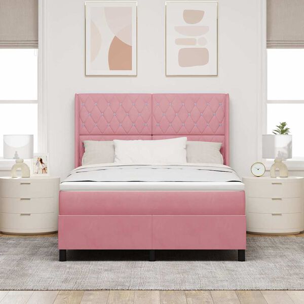 vidaXL Cama tipo Box Spring con cabecera Rosa 140 x 200 cm Terciopelo