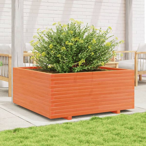 vidaXL Jardinera madera maciza de pino marr&oacute;n cera 110x110x49,5 cm
