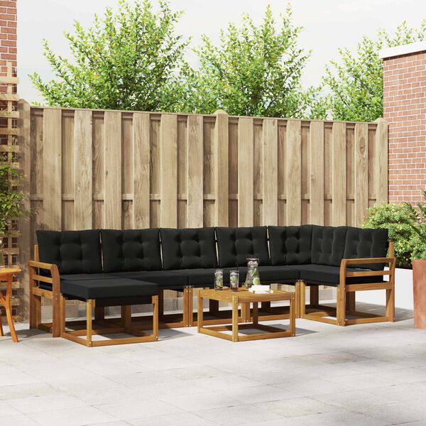 vidaXL Conjunto de sof&aacute;s de exterior con coj&iacute;n 8 pcs Natural y negro