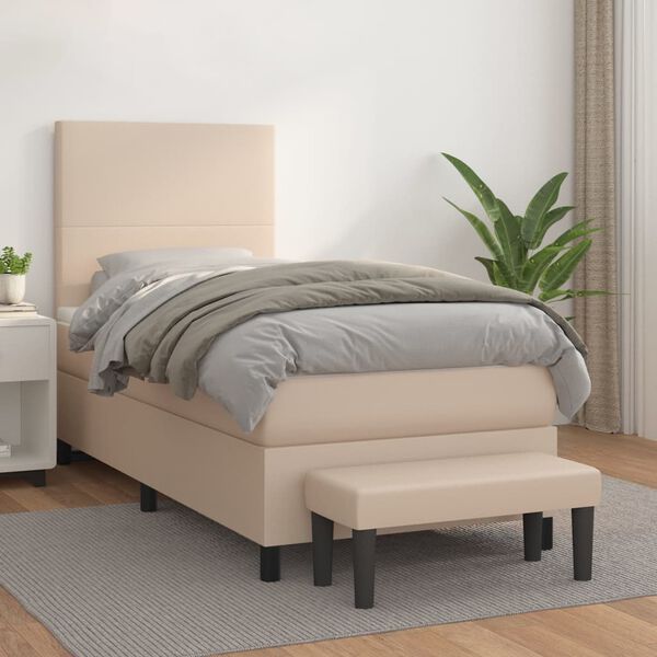 vidaXL Cama box spring con colch&oacute;n cuero sint&eacute;tico capuchino 90x200 cm