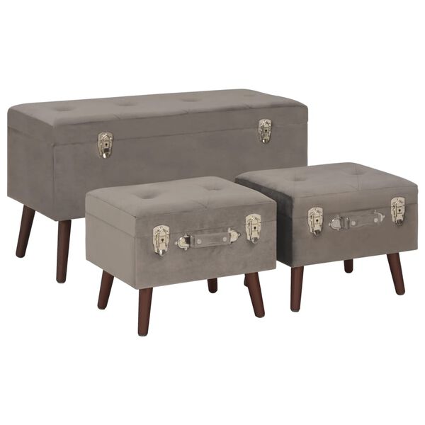 vidaXL Taburetes de almacenamiento 3 piezas terciopelo gris