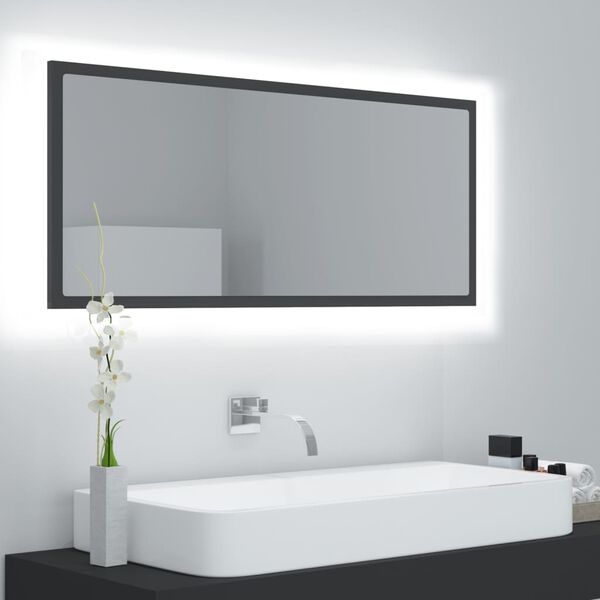 vidaXL Espejo de ba&ntilde;o LED acr&iacute;lico gris 100x8,5x37 cm