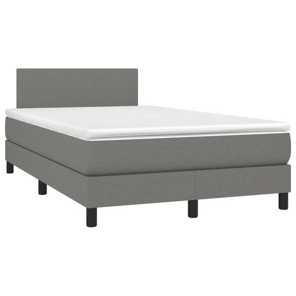 vidaXL Cama box spring con colch&oacute;n y LED tela gris oscuro 120x200 cm