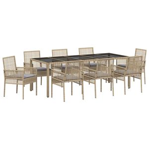 vidaXL Conjunto de Comedor de Jard&iacute;n 9 pcs Beige rat&aacute;n sint&eacute;tico