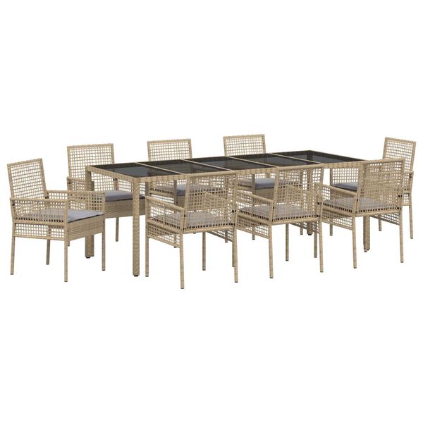 vidaXL Conjunto de Comedor de Jard&iacute;n 9 pcs Beige rat&aacute;n sint&eacute;tico