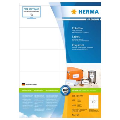 HERMA Etiquetas permanentes PREMIUM 100 hojas A4 105x57 mm