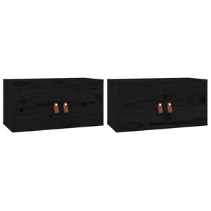 vidaXL Armarios de pared 2 uds madera maciza de pino negro 60x30x30 cm