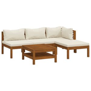 vidaXL Muebles de jard&iacute;n 5 pzas cojines crema madera maciza de acacia