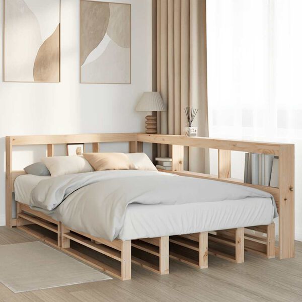 vidaXL Cama con estanter&iacute;a sin colch&oacute;n madera maciza de pino 120x190cm