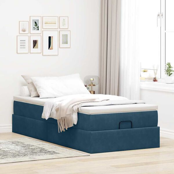 vidaXL Estructura de cama otomana con colch&oacute;n terciopelo azul oscuro