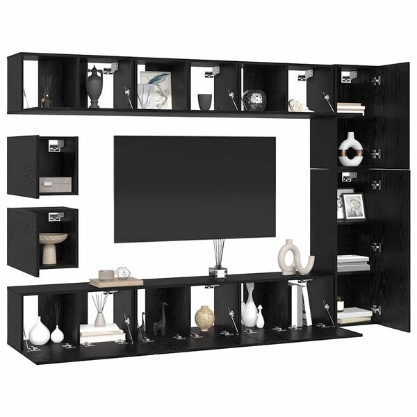 vidaXL Conjunto de mueble de TV Montaje en la pared 10 pcs Roble Negro