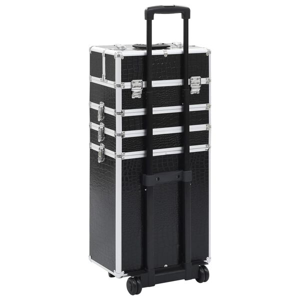 vidaXL Malet&iacute;n trolley maquillaje aluminio negro estampado cocodrilo