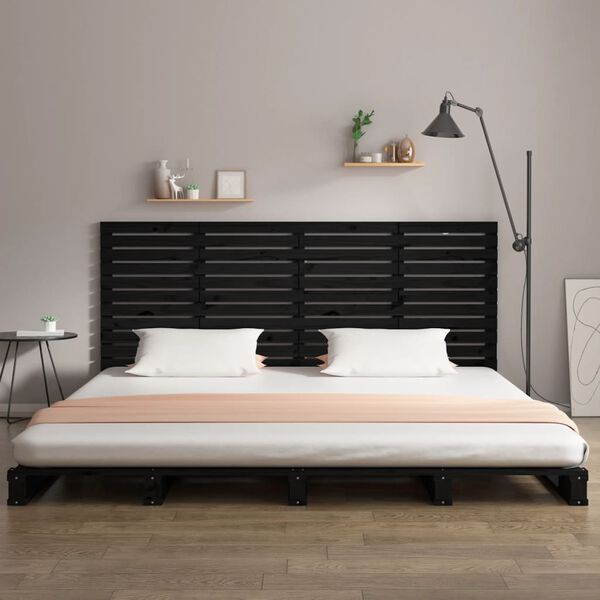vidaXL Cabecero de cama de pared madera maciza pino negro 186x3x91,5cm