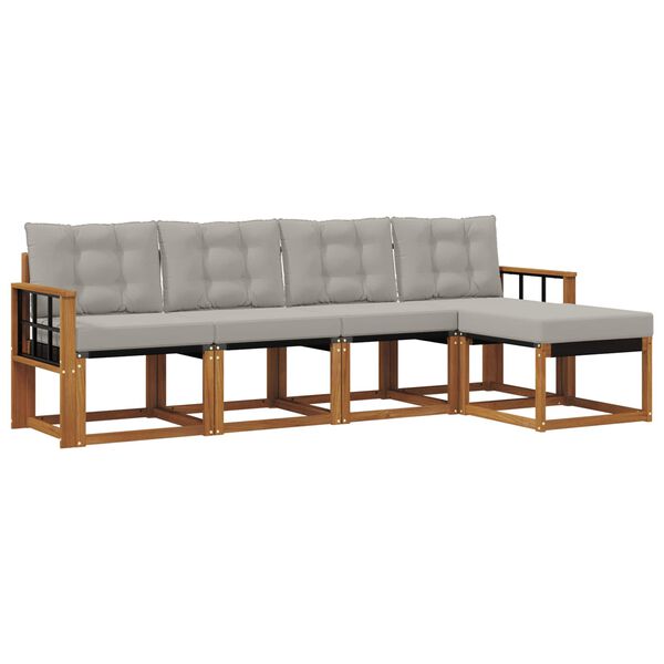vidaXL Conjunto de sof&aacute;s de exterior 5 pcs Gris Natural y Claro