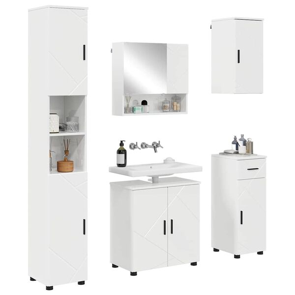 vidaXL Juego de muebles de ba&ntilde;o con caj&oacute;n con puerta 5 pcs brillante