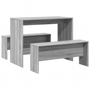 vidaXL Mesa y bancos de comedor 3 piezas madera ingeniería gris Sonoma