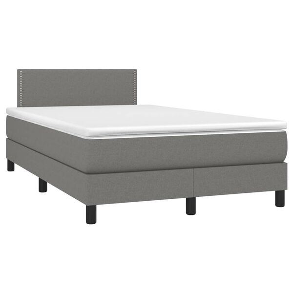 vidaXL Cama box spring con colch&oacute;n y LED tela gris oscuro 120x200 cm