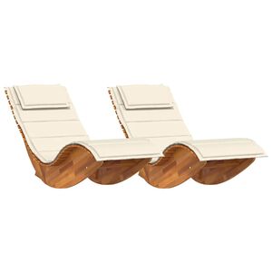 vidaXL Tumbona con coj&iacute;n 2 pcs Marr&oacute;n Madera de Acacia S&oacute;lida