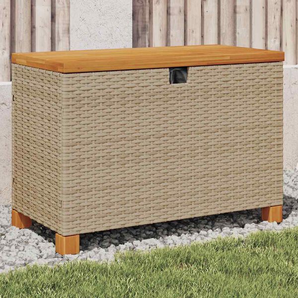 vidaXL Caja de almacenaje jard&iacute;n madera acacia rat&aacute;n beige 80x40x48 cm