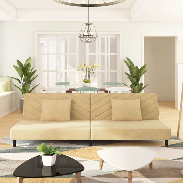 vidaXL Sof&aacute; cama de 2 plazas con dos almohadas terciopelo color crema