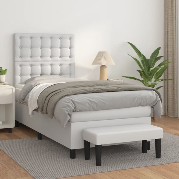vidaXL Cama box spring con colch&oacute;n cuero sint&eacute;tico blanco 90x190 cm