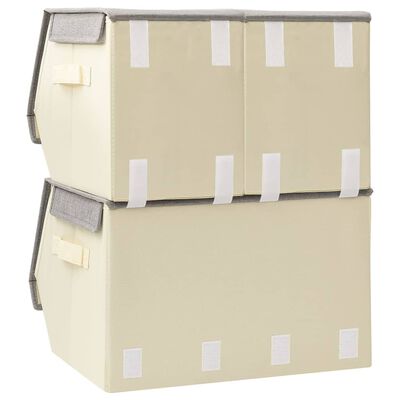 vidaXL Juego de cajas de almacenaje apilables 3 uds tela gris y crema