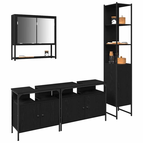 vidaXL Juego de muebles de ba&ntilde;o 4 pcs Roble negro Madera contrachapada
