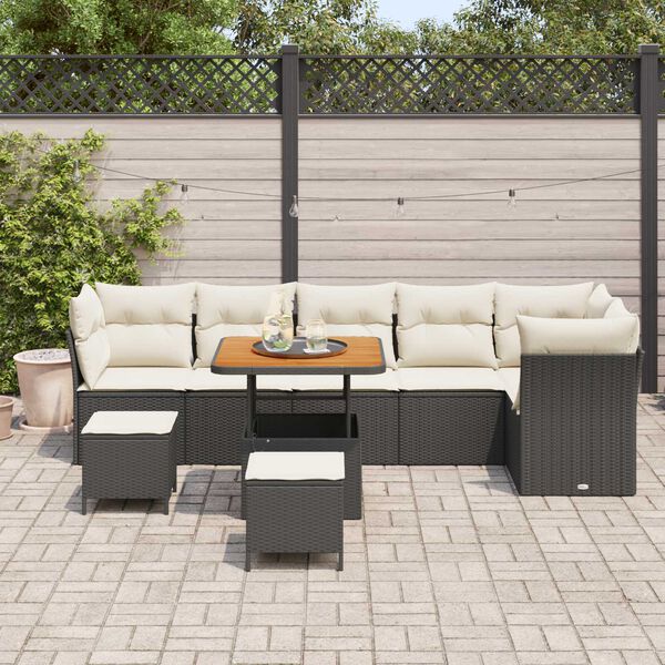 vidaXL Conjunto de sof&aacute;s de jard&iacute;n 9 pcs Negro rat&aacute;n sint&eacute;tico