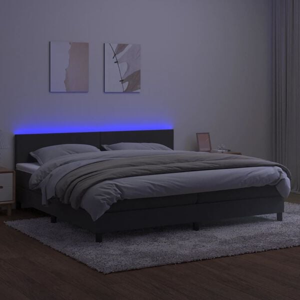 vidaXL Cama box spring colch&oacute;n y LED terciopelo gris oscuro 200x200 cm