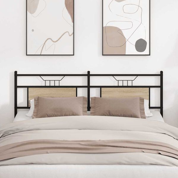 vidaXL Cabecero de repuesto de madera de ingenier&iacute;a y acero roble Sonoma 160 cm