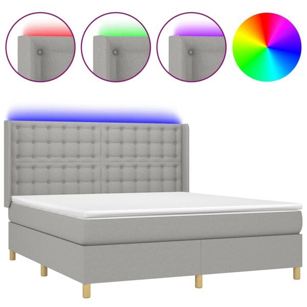 vidaXL Cama box spring colch&oacute;n y luces LED tela gris claro 160x200 cm