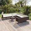 vidaXL Set muebles de jard&iacute;n 12 pzas y cojines rat&aacute;n sint&eacute;tico marr&oacute;n