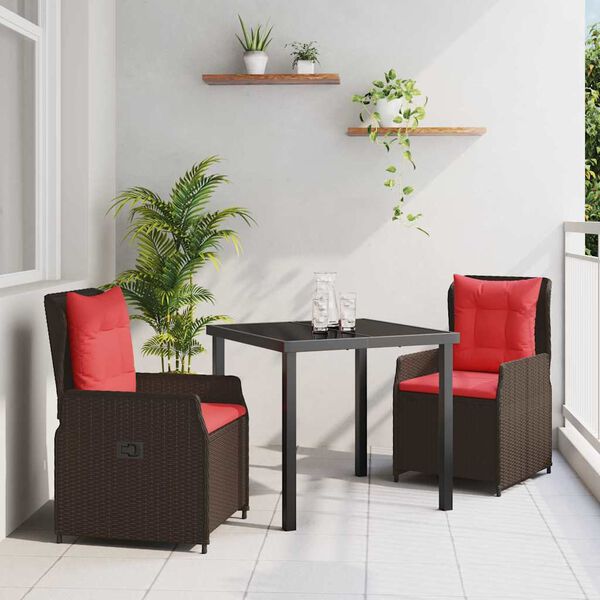vidaXL Conjunto de Comedor de Jard&iacute;n 3 pcs Marr&oacute;n Polirat&aacute;n