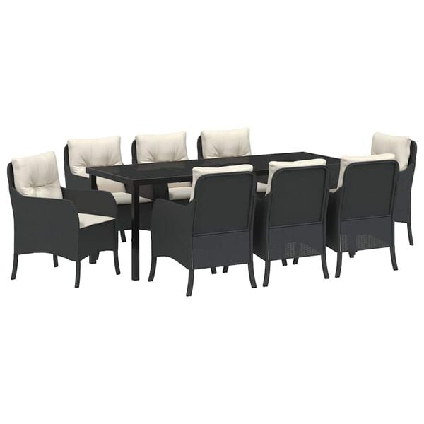 vidaXL Conjunto de Comedor de Jard&iacute;n 9 pcs Negro rat&aacute;n sint&eacute;tico