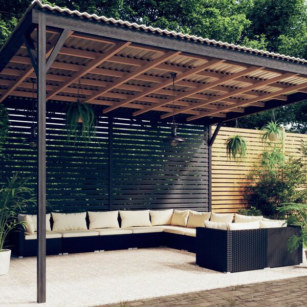 vidaXL Set de muebles de jard&iacute;n 10 pzs y cojines rat&aacute;n sint&eacute;tico negro