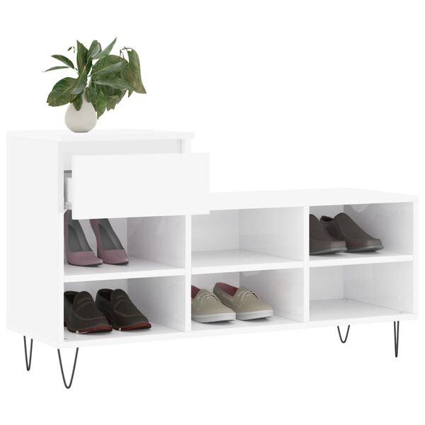 vidaXL Mueble zapatero madera contrachapada blanco brillo 102x36x60 cm
