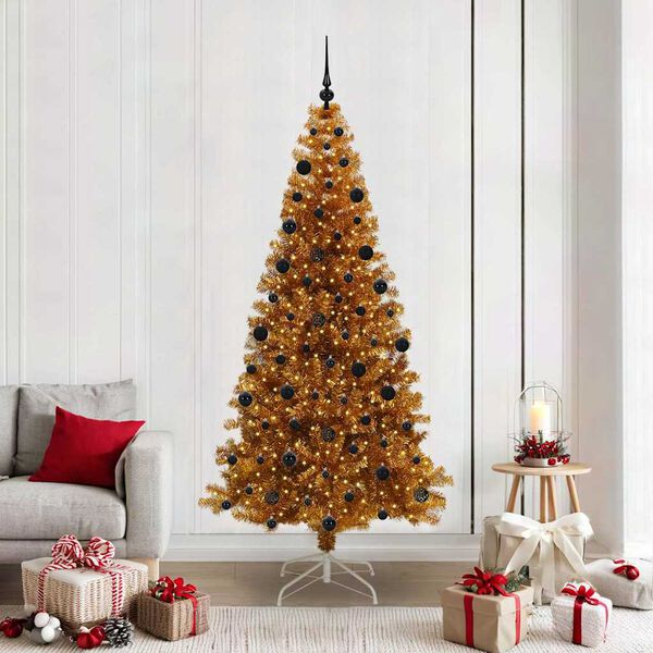 vidaXL &Aacute;rbol de Navidad con 300 LED con soporte Dorado 210 cm PET