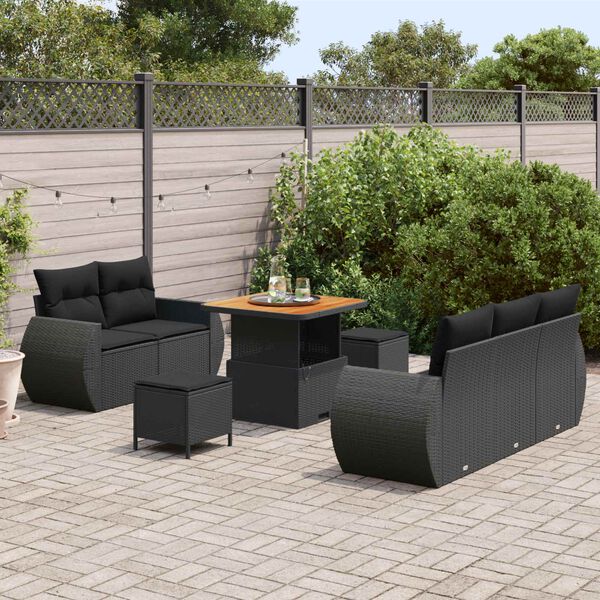 vidaXL Conjunto de sof&aacute; de jard&iacute;n 8 pcs Negro rat&aacute;n sint&eacute;tico