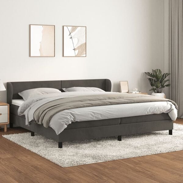 vidaXL Cama box spring con colch&oacute;n terciopelo gris oscuro 200x200 cm