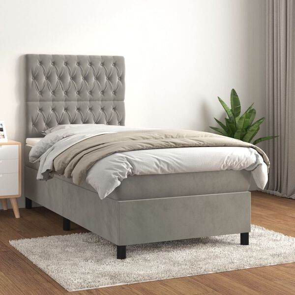 vidaXL Cama box spring con colch&oacute;n terciopelo gris claro 80x200 cm