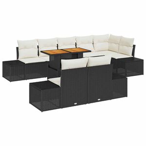 vidaXL Conjunto de Comedor de Jard&iacute;n con coj&iacute;n 9 pcs Negro y crema