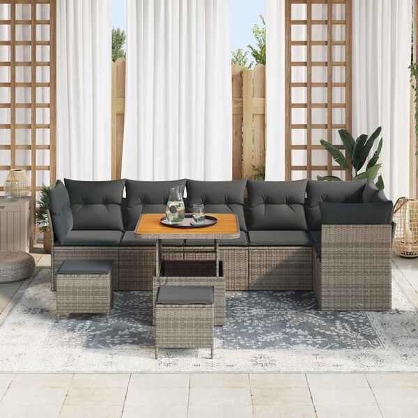 vidaXL Conjunto de sof&aacute;s de jard&iacute;n 9 pcs Gris rat&aacute;n sint&eacute;tico