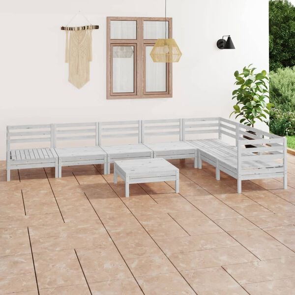 vidaXL Juego de muebles de jard&iacute;n 8 piezas madera maciza pino blanco