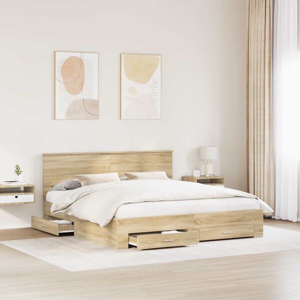 vidaXL Estructura de cama con cabecera Roble Sonoma 180 x 200 cm